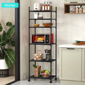Black Shelving Unit, 42 x 32 x 165 cm, 6 Tier Tall Narrow Shelving Unit with Wheels and Anti-slip Feet, adjustable shelving & storage Rack for Garage, Bathroom, kitchen, Corner