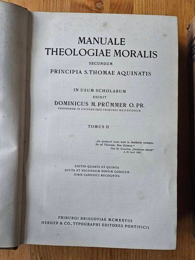 Manuale Theologiae Moralis. By Dom. M. Prummer O. Pr. First Edition Hardback In Good Condition.  See Photos For Same.