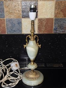 3X Antique Table Lamps - Italian Onyx Marble & Japanese Chokin Art