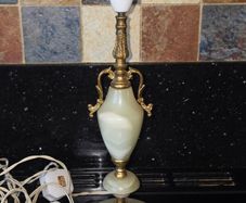 3X Antique Table Lamps - Italian Onyx Marble & Japanese Chokin Art