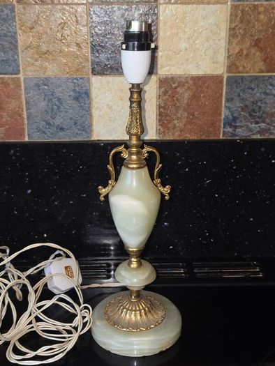 3X Antique Table Lamps - Italian Onyx Marble & Japanese Chokin Art