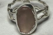 Handmade sterling silver wave ring with pink sea glass. Size L