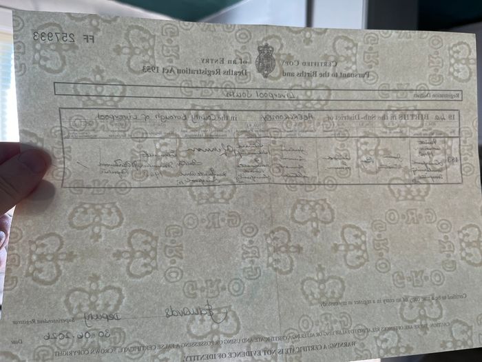 Birth Certificate - John Lennon of The Beatles - FREE POSTAGE