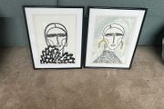 Framed modern art drawings of fashion girls