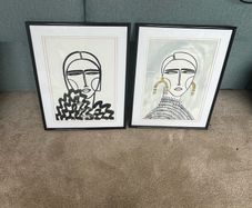 Framed modern art drawings of fashion girls