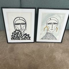 Framed modern art drawings of fashion girls