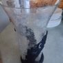 Vintage Art Nouveau  Clear Crackle Glass Vase (unmarked) w/ Ornate black metal Base / Holder. Image 3