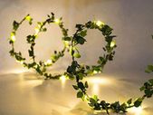 Artificial Ivy Fake Garland Green Leaf Plants Vine, Battery Operate Fairy String Light, Hanging for Wedding Party Home Wall Decor 9.8 Ft 30 LED String Lights