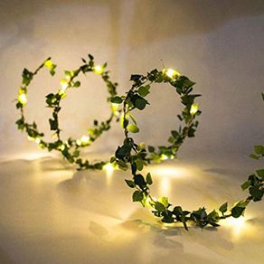 Artificial Ivy Fake Garland Green Leaf Plants Vine, Battery Operate Fairy String Light, Hanging for Wedding Party Home Wall Decor 9.8 Ft 30 LED String Lights