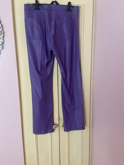 Zara Purple Faux Leather Straight Leg Trousers  Size XL UK 14