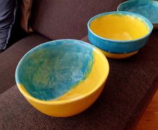 Handmade Studio Pottery Bowl & Dish Set - Turquoise & Yellow
