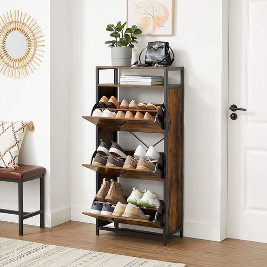 _Shoe Cabinet, Shoe Rack with 3 Fold Down Doors, Shoe Rack