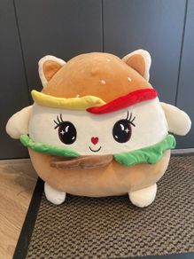Large Squishmallows type soft toy Burger Cat