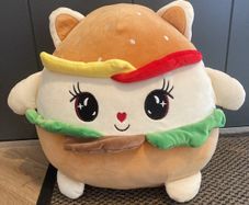 Large Squishmallows type soft toy Burger Cat