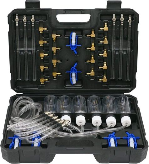 Diesel Leak Off Test Kit for Common Rail Injectors, 6-Cylinder Diesel Leak Test Common Rail Tester, equipped with 24 Adapters, compatible with Bosch, Siemens, Delphi, and Denso Diesel Engines