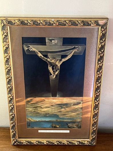 Vintage Framed Salvador Dali Christ of Saint John of the Cross Print Religious Art