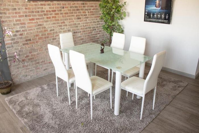 White Glass Dining Set Seats 6.