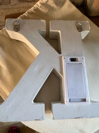 New 16cm x 15cm x 3cm washed wood effect K with lights in monogrammed gift bag