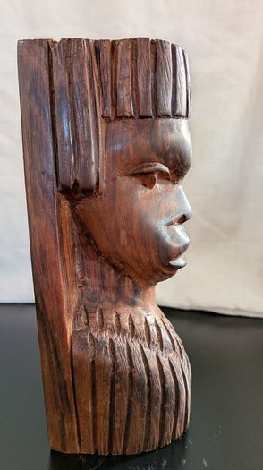 African Wooden Head Bookends Pair Hand Carved Tribal Hardwood Busts