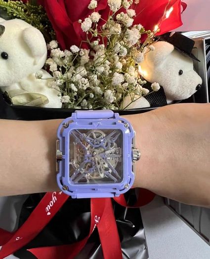 Award Winning CigaDesign X Series Automatic Ceramic Square Watch in Lilac