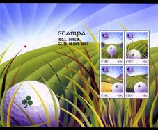 2007 Ireland Stampa Public Souvenir Ryder Cup Commemorative Stamp Booklet Pane Overprinted for Stampa Mint Never Hinged (MNH)