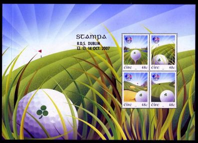2007 Ireland Stampa Public Souvenir Ryder Cup Commemorative Stamp Booklet Pane Overprinted for Stampa Mint Never Hinged (MNH)