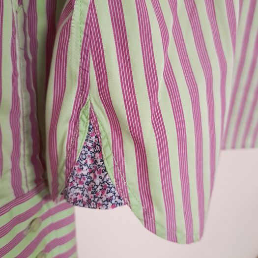 Thomas Pink Jermyn Street London Green Pink Striped Cotton Dress Shirt 8UK/36EU