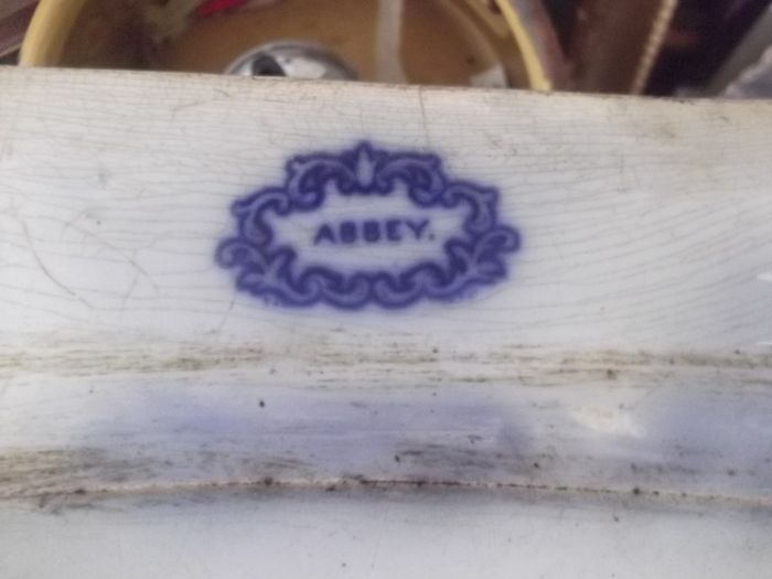 a large antique meat platter called flow blue date 1850