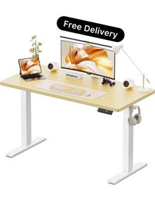 120 x 60 cm Standing Desk, Electric Height Adjustable Desk with 2 Hooks