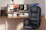 High-back ergonomic office swivel chair, executive seat with tilt function, PU leather gaming chair, supports up to 150kg Black