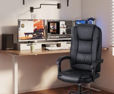 High-back ergonomic office swivel chair, executive seat with tilt function, PU leather gaming chair, supports up to 150kg Black