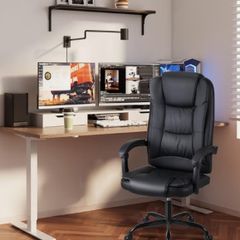 High-back ergonomic office swivel chair, executive seat with tilt function, PU leather gaming chair, supports up to 150kg Black