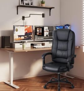 High-back ergonomic office swivel chair, executive seat with tilt function, PU leather gaming chair, supports up to 150kg Black