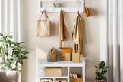 Coat and Shoe Rack, Coat Stand with 3-Tier Shoe Rack, White Hall Tree with 15 Coat Hooks, 3-Tier Shoe Storage Rack, Shoe Bench for Hallway and Entrance, White