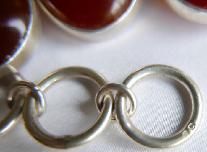 Vintage Sterling Silver 925 Carnelian Link Bracelet with Toggle Clasp L-8,5"  51,28g