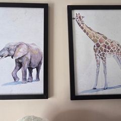 Elephant and giraffe framed prints