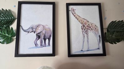 Elephant and giraffe framed prints