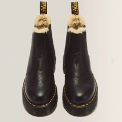 2976 Faux Fir Lined Dr Martens Quad Platform Chelsea Boots