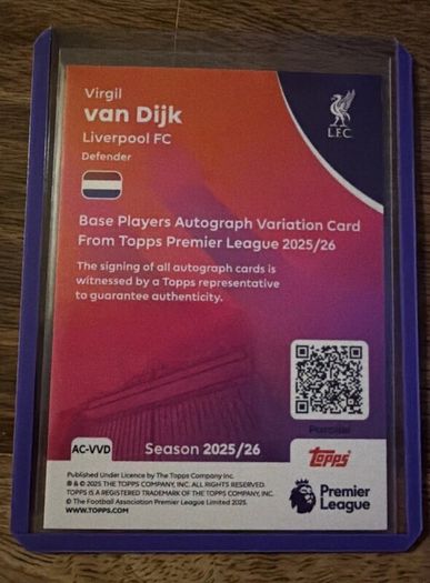 Virgil Van Dijk Topps PL Auto 2025/26 032/150 Liverpool FC