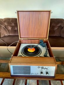 Vintage Mid Century Rare PYE Playboy Portable Vinyl Record Player in Teak Case Faulty