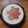 Vintage Wood & Ceramic Tile Trivet Wall Hanging Pineapple and Strawberries. Image 2