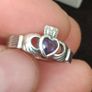 Vintage Purple Cubic Zirconia Sterling Silver Irish Claddagh Solitaire Ring Image 10