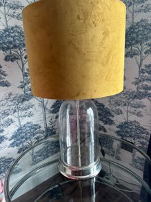 Pair of Glass Table Lamps with Mustard Shades