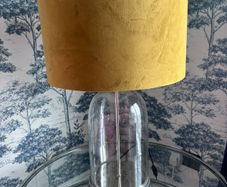 Pair of Glass Table Lamps with Mustard Shades