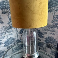 Pair of Glass Table Lamps with Mustard Shades