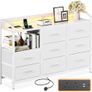 Chest of Drawers with Charging Station and LED Light, Dresser TV Stand with 8 Fabric Drawers Image 6