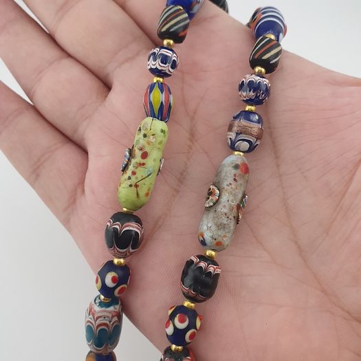Antique Venetian Style MultiColor Mix Glass & Old Face Glass Pendant Necklace