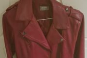 Oasis Red Faux Leather Biker Jacket - Size XS (Minor Collar Flaw)