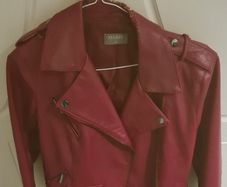 Oasis Red Faux Leather Biker Jacket - Size XS (Minor Collar Flaw)