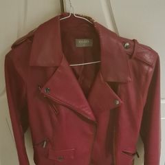 Oasis Red Faux Leather Biker Jacket - Size XS (Minor Collar Flaw)